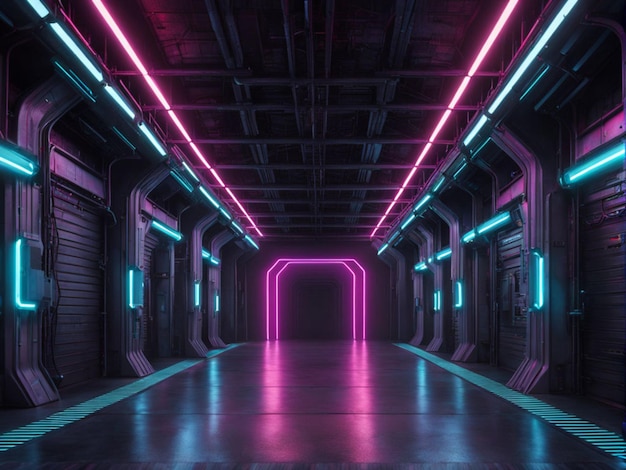 Sci-fi futuriste moderne salle noire studio de scène tunnel cybernétique entrepôt souterrain garage Wi-Fi