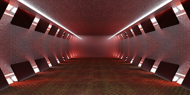 Sci Fy Neon Glow Dark Corridor vaisseau spatial couloir tunnel technologie futuriste salle de tunnel vide