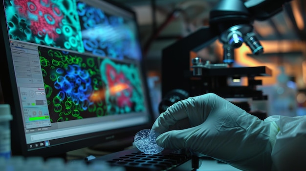 Un scientifique analyse une séquence d'ADN numérique en laboratoire