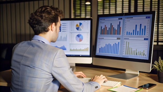 Scientifique travaillant avec les données commerciales rapport de marketing financier technologie Big Data Analytics Proc