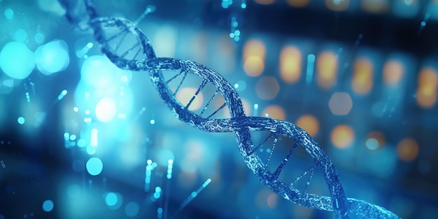 Une scientifique travaille sur le fond de l'étude génétique des chaînes d'ADN du génome humain