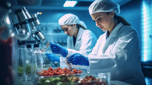 Les scientifiques de l'alimentation vérifient la qualité des aliments dans un laboratoire