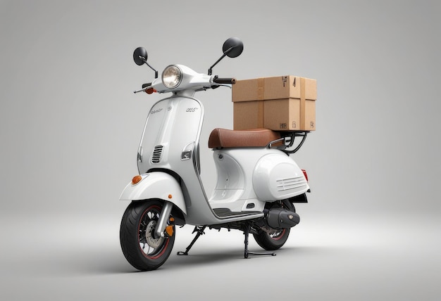 un scooter blanc avec une boîte à l'arrière