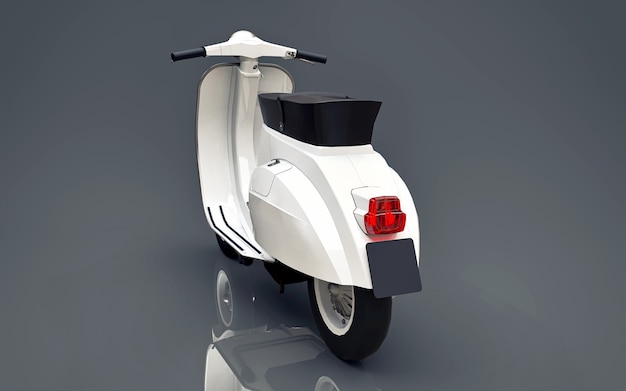 Scooter blanc européen vintage sur fond gris. rendu 3D.