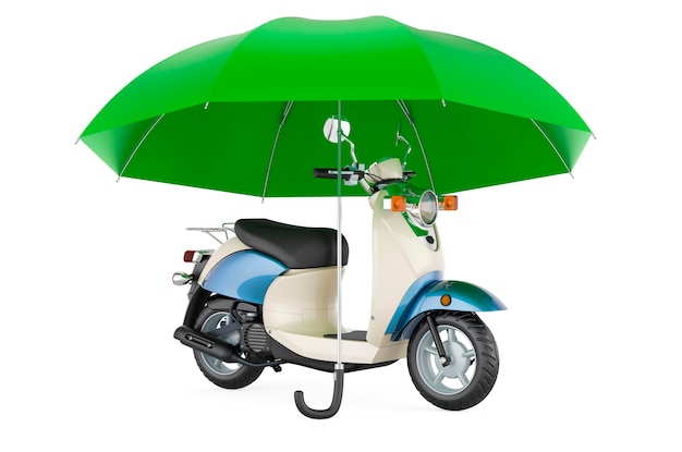 Scooter cyclomoteur sous parapluie rendu 3D