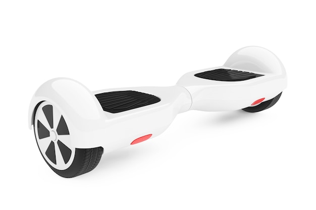 Scooter électrique auto-équilibrant blanc sur fond blanc. Rendu 3D