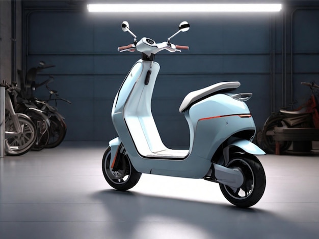 Scooter électrique automatique dans un mélange apaisant de bleu pastel et de gris