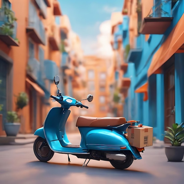 Scooter de livraison hors du smartphone et pointeur de localisation livraison en ligne concept de commerce électronique sur blu