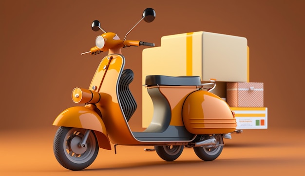 Scooter de livraison orange avec boîtes Generative ai