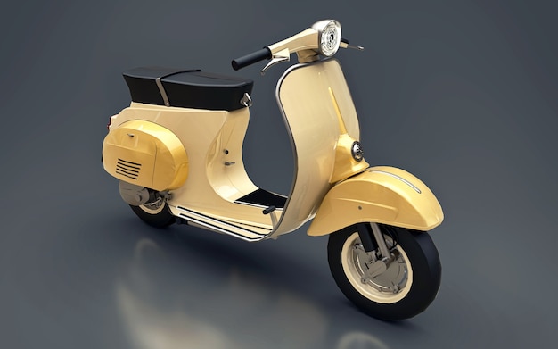 Scooter d'or européen vintage sur fond gris. rendu 3D.