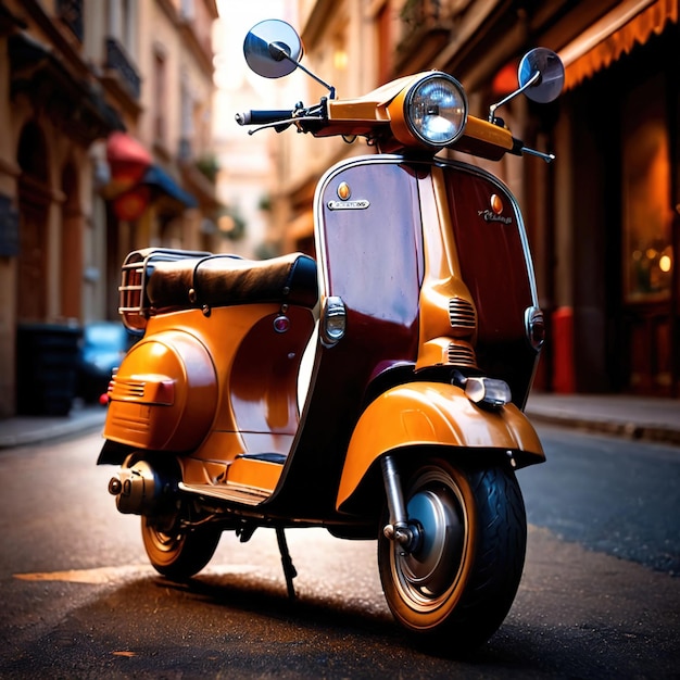 Photo scooter rétro vintage à roues de transport urbain pour les déplacements en ville