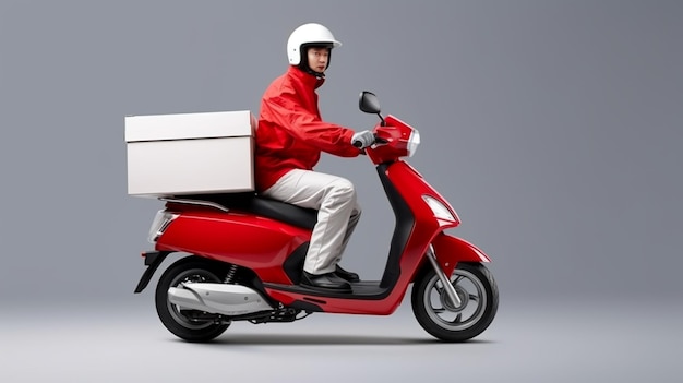 un scooter rouge avec une boîte à l'avant