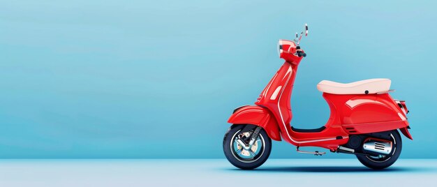 Un scooter rouge minimaliste sur un fond bleu vif émettant style et charme rétro