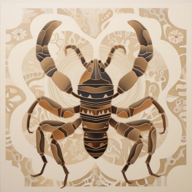 Scorpion Print Design Bronze et beige Art déco peinture murale