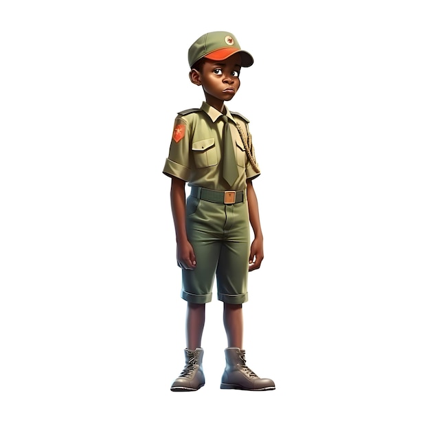 Scout de garçon afro-américain isolé sur fond blanc Illustration 3D
