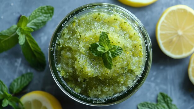 Photo scrub facial rafraîchissant à la menthe et au citron