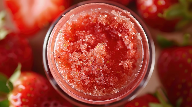 Photo scrub à lèvres à la fraise au sucre