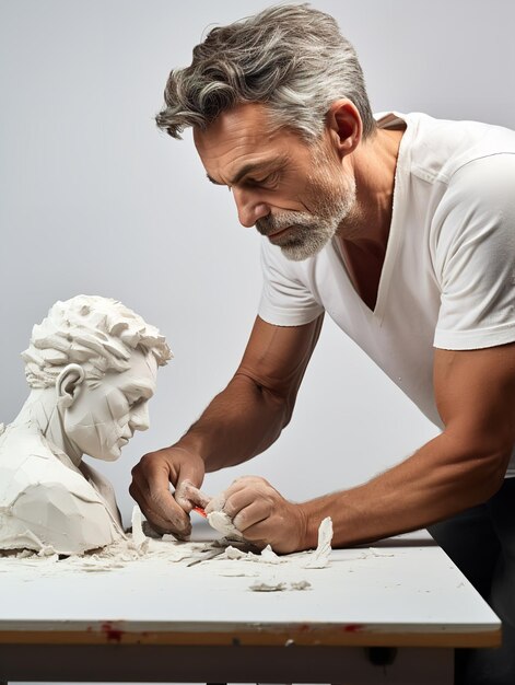 Photo un sculpteur masculin talentueux créant de l'art généré par l'ia