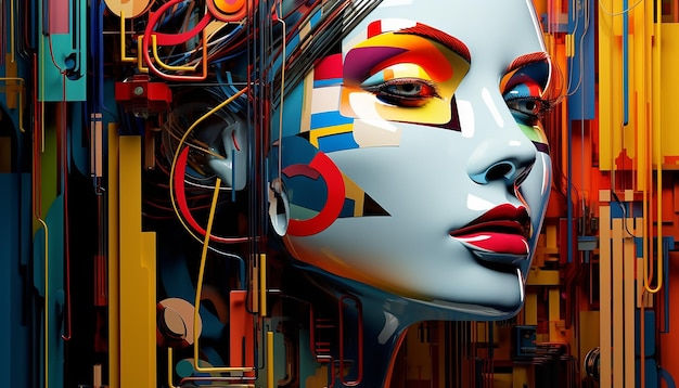 Une sculpture 3D d'une reine jolie et belle fille passionnée face à l'intelligence artificielle illustration
