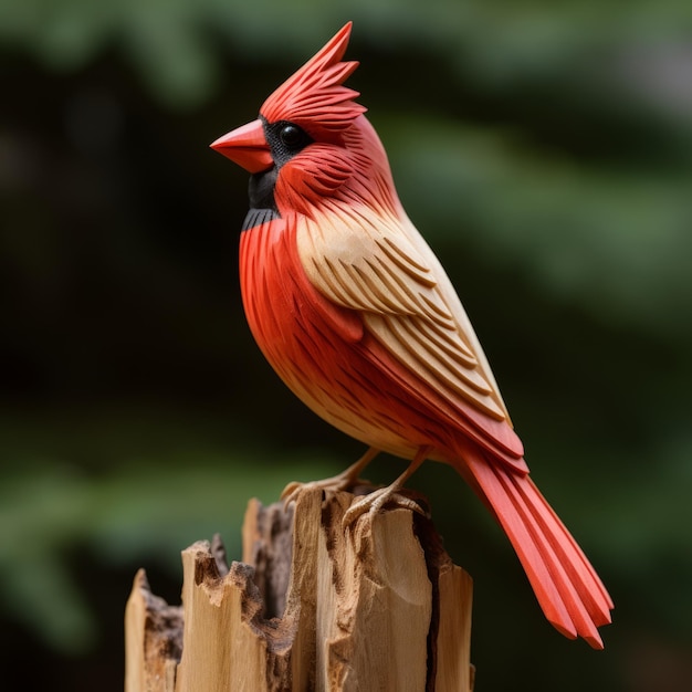 Photo sculpture en bois du cardinal rouge rtx maître de la peinture à pulvérisation