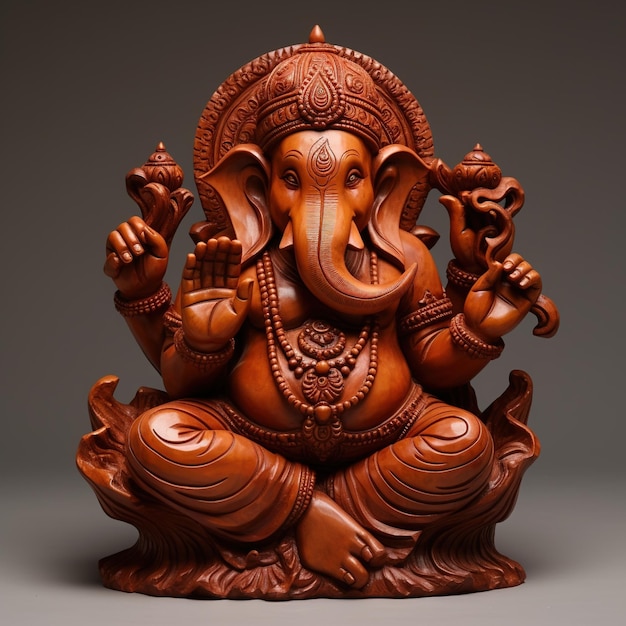 Sculpture en bois du dieu hindou Ganesha