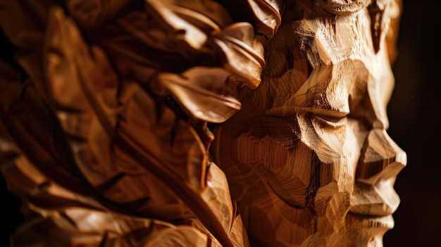 Sculpture en bois texturée avec des motifs détaillés