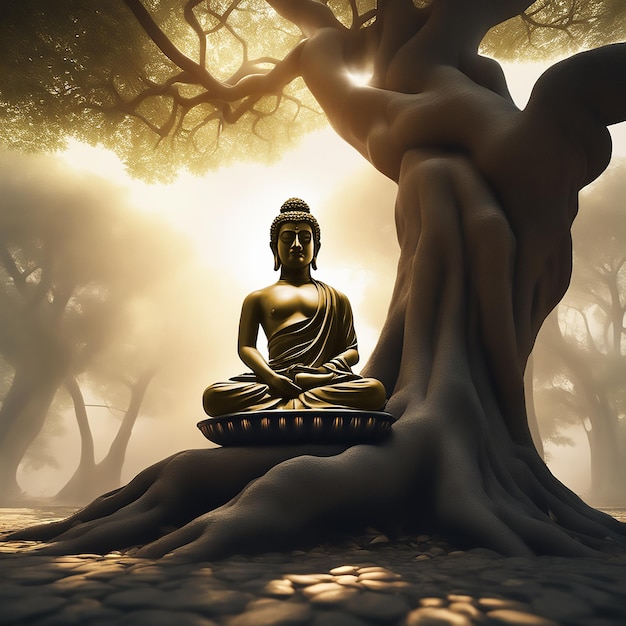 sculpture de bouddha sous l'arbre