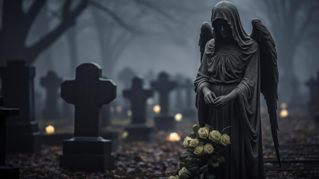 Ange Dans Le Monument Du Cimetière Sur La Tombe D'un Enfant