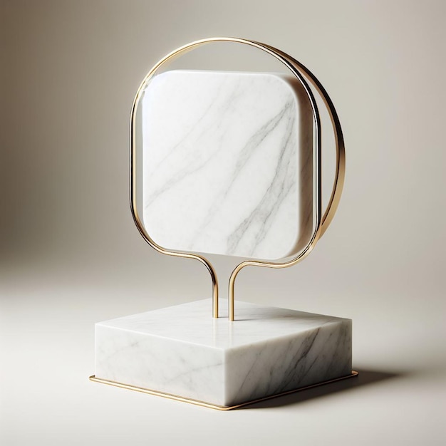 une sculpture avec un cadre en or et une sculpture en marbre blanc