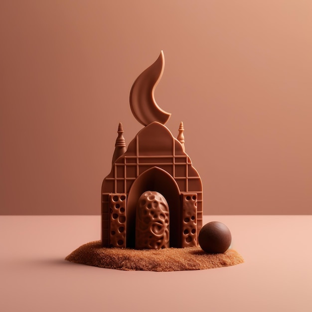 Une sculpture en chocolat avec un feu au sommet