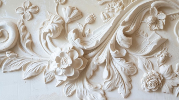 Photo sculpture classique en relief floral blanc