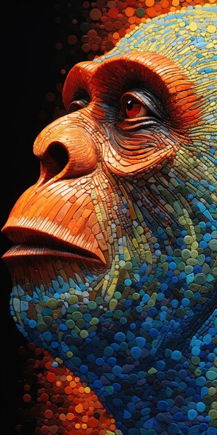 Photo une sculpture colorée d'un singe avec un œil rouge