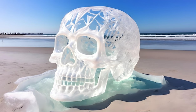 Photo une sculpture d'un crâne sur une plage