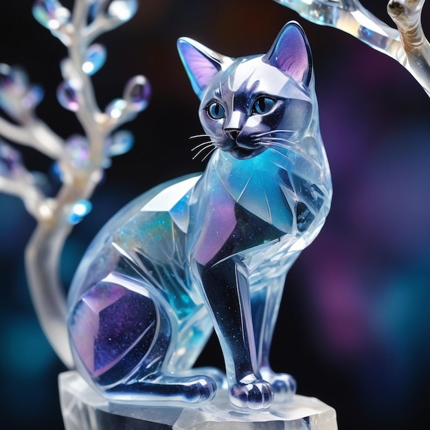 Sculpture en cristal en forme de chat siamois