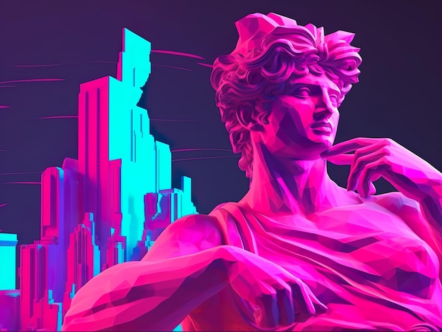 Sculpture de dieu grec dans les couleurs de style vaporwave design rétrowave city pop