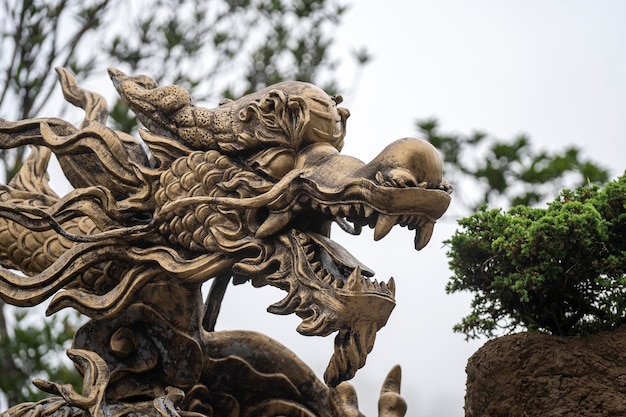 Sculpture de dragon coloré à l'entrée d'un temple bouddhiste dans la ville de Danang Vietnam