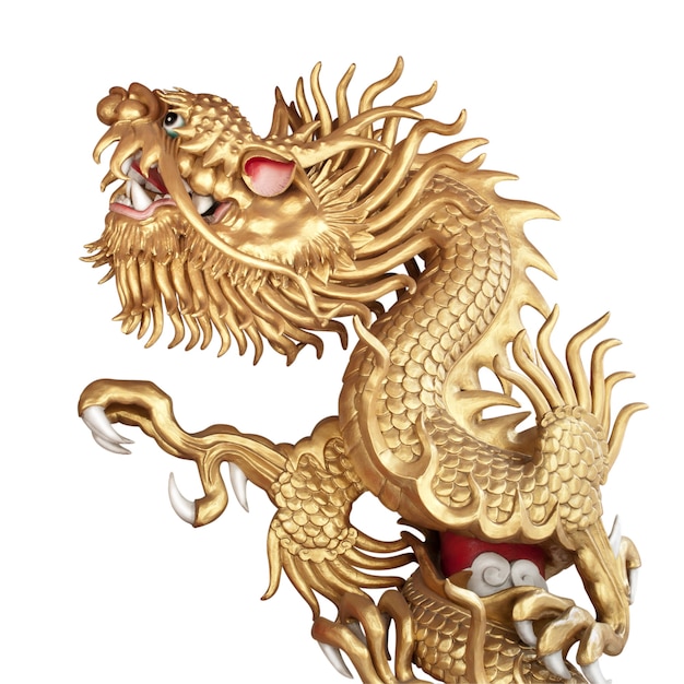 Sculpture de dragon d'or chinois isolé