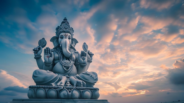 Sculpture du Seigneur Ganesha au magnifique coucher de soleil Festival de la Déesse Ganesh