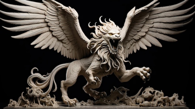 Une sculpture élaborée dépeignant un griffon mythique Un artisanat détaillé Une créature mythique Artistique majestueux
