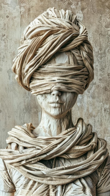 une sculpture d'une femme portant un turban et enveloppée autour de sa tête