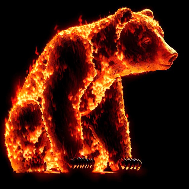 Sculpture en feu de la divergence baissière de l'ours dans le marché boursier et la devise Crypto