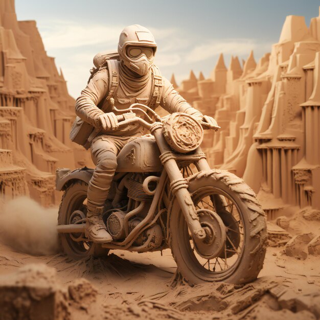 Sculpture en forme d'homme sur une moto