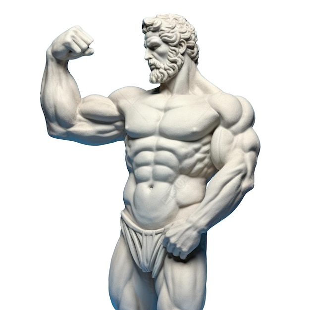 Sculpture grecque d'un bodybuilder sur fond transparent Generative AI