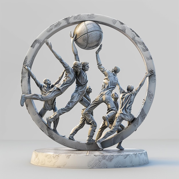 une sculpture de joueurs de football avec le mot soccer dessus