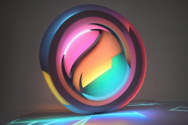 Une sculpture lumineuse d'un cercle avec des crayons de couleur dessus