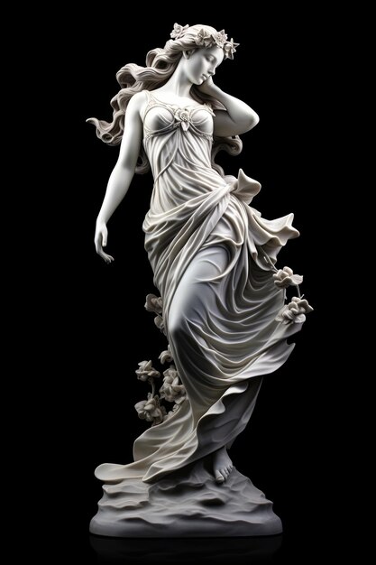 Photo sculpture en marbre de la déesse grecque sur un fond noir
