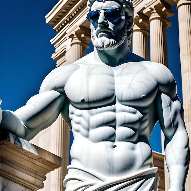 Sculpture en marbre grec musclé sexy avec illustration de lunettes