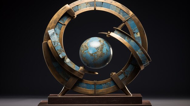 Sculpture métallique ronde avec pierre dans un art généré par Ai