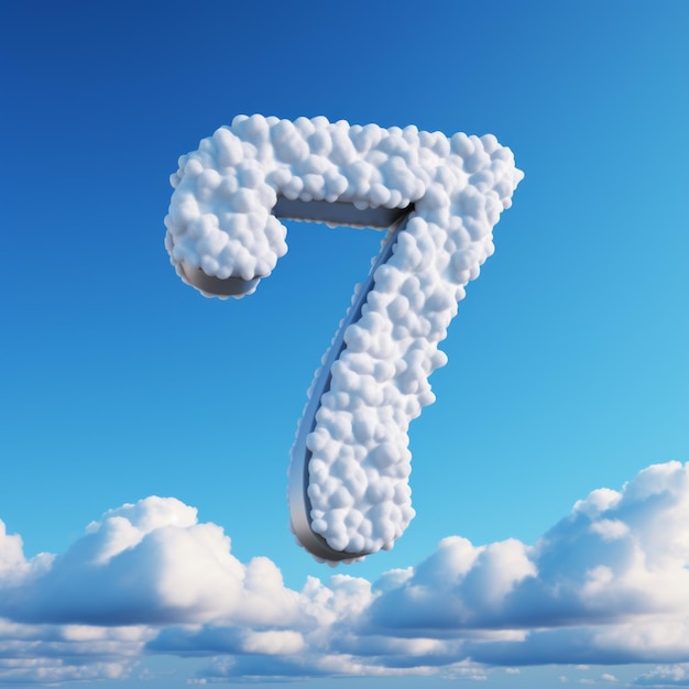 Sculpture en nuage ludique rendu 3d du numéro 7 dans le ciel