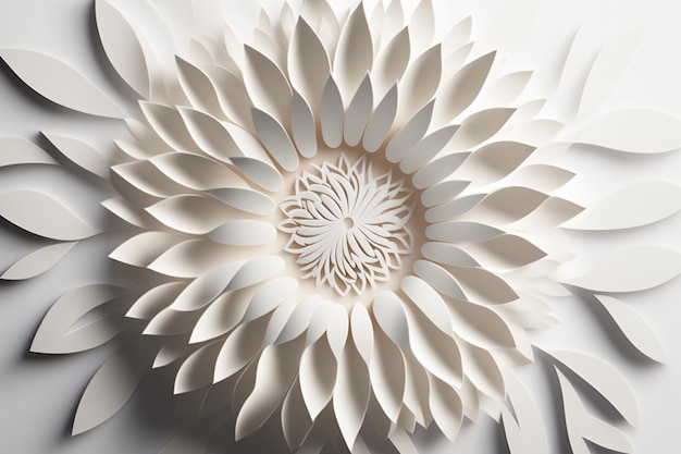 Une sculpture en papier d'une fleur avec une grande fleur au centre.